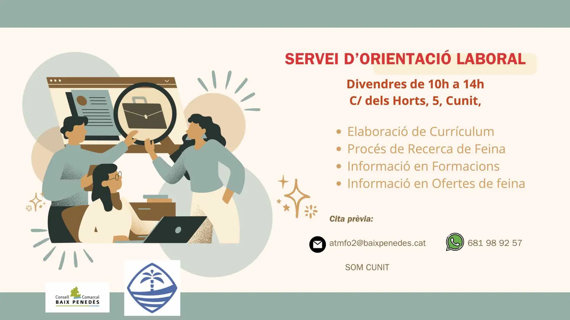 Actualment esteu veient El consell comarcal del Baix penedes i l´ajuntament de cunit tenen a la vostra dispocicio el servei d´orentacio laboral